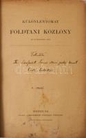 Gesell Sándor kolligátum, 5 művéből. Mind a szerző, terebesfejérpataki Gesell Sándor (1839-1919) kir. főbányatanácsos és bányafőgeológus, a Magyar Királyi Földtani Intézet munkatársa által Schafarzik Ferenc (1854-1927) geológus, műegyetemi tanár, a Magyar Királyi Földtani Intézet munkatársa, a műszaki földtan, földrengéstan és hidrogeológia egyik hazai úttörője részére DEDIKÁLT példány!  Gesell Sándor: 8. Jelentés a Selmeczbána és környékén 1882. és 1883-ban eszközölt részletes bányageológiai felvételekről. Különlenyomat a Földtani Közlöny XVI. kötetéből. 1884. évf. 4-8 füzet. Bp., 1884, Magyarhoni Földtani Társulat,(Franklin-ny.), 2+[273]-283 p.; Hozzákötve:  Gesell Sándor: A körmöczi érczbányaterület bányageológiai felvétele. Különlenyomat a Magyar Kir. Földtani Intézet 1886. évi jelentéséből. Bp., 1887., Magyar Kir. Földtani Intézet,[163]-172 p.; Hozzákötve:  Gesell Sándor: A körmöczi érczbányaterület bányageológiai felvétele. Különlenyomat a Magyar Kir. Földtani Intézet 1887. évi jelentéséből. Bp., 1888., Magyar Kir. Földtani Intézet,2+[149]-161 p.; Hozzákötve:  Gesell Sándor: A körmöczi érczbányaterület bányageológiai felvétele. Különlenyomat a Magyar Kir. Földtani Intézet 1888. évi jelentéséből. Bp., 1889., Magyar Kir. Földtani Intézet,2+[113]-126 p.; Hozzekötve:  Gesell Sándor: A körmöczi bányavidék földtani viszonyai bányageológiai szempontból. A M. Kir. Földtani Intézet évkönyve XI. köt. 4. füzetének különlenyomata. Bp., 1895, M. Kir. Földtani Intézet,(Franklin-ny.), 2+[177]-229 p. Fekete-fehér képanyaggal illusztráltak. Bekötött papírborítókkal. Átkötött modern félvászon-kötés, az utolsó tanulmányból a két földtani térkép hiányzik!