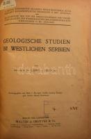 Lóczy, [Lajos] Ludwig: Geologische Studien im westlichen Serbien. A Magyar Tudományos Akadémia Keleti Bizottsága által kiküldött Balkánexpeditiók eredményei II. köt.: Geológia. / Die Egebnisse der Von der Orientcommission der Ungarische Akademie der Wissenschaften Organisierten Balkanforschungen II. Bd.: Geologie. Berlin - Leipzig, 1924., Walter &amp; Gruyter, (Bethlen Gábor-ny.), 4+146 p. + 4 (kihajtható nagyméretű térképek és szintrajzok, közte 2 színes térképpel) t. [A kötet végén mellékletként] t. Német nyelven. Az eredeti hátsó papírborítót bekötötték. Átkötött egészműbőr-kötés, az első két lap foltos, régi intézményi bélyegzéssel.