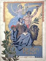 Petőfi-album. Adatok, okmányok és képek Petőfi Sándor diadalútjáról. [Budapest, 1907]. Pesti Napló - Hornyánszky Viktor ny. 1 t. (hártyapapírral védett címkép) + 140 p. + 9 t. (hártyapapírral védett színes táblák). Első kiadás. Szövegközti és egész oldalas képekkel gazdagon illusztrált életrajzi albumunk a Pesti Napló előfizetői számára készült. A századfordulós Petőfi-kultusz szolgálatában álló antológia szövegeit írók, újságírók, színészek és egykori kortársak jegyzik, többek között Bányai Elemér, Endrődy Sándor, Jászai Mari, Krúdy Gyula, Mikes Lajos, Pekár Gyula, Jókai Mór, valamint posztumusz módon Petőfi Sándor és Szendrey Júlia. Barabás Miklós, Dörre Tivadar, Izsó Miklós, Jankó János, Lotz Károly, Madarász Viktor, Munkácsy Mihály, Orlai Petrich Soma, Székely Bertalan, Thorma János, Zichy Mihály rajzaival és festményeivel. Aranyozott előzékekkel. Madár 8387. Festett, illusztrált, préselt, aranyozott, kissé sérült gerincű, enyhén foltos kiadói egészvászon kötésben. Jó példány.