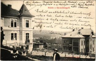 1908 Budapest XII. Svábhegy, kilátás a Kis-Svábhegyről, villák, Bányás Ágoston. Kohn és Grünhut kiadása (ragasztónyom / glue mark)