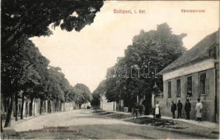 1910 Budapest XII. Városmajor utca, Bányász Ágoston. Kohn és Grünhut üzlete (ázott sarok / wet corne...