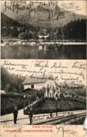 Tusnádfürdő, Baile Tusnad; Csukás tó, vasútállomás. Dragomán S. I. cég kiadása / railway station, Lacul Ciucas (lake) (b)