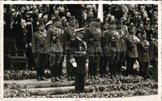 1940 Szamosújvár, Gherla; bevonulás, Horthy Miklós kormányzó, katonák / entry of the Hungarian troops, regent Horthy, soldiers. photo + "1940 SZAMOSÚJVÁR VISSZATÉRT" So. Stpl