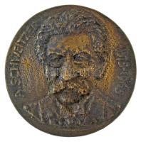 Nagy József (1931-2002) 1977. "A. Schweitzer 1875-1965 / Schweitzer Albert Otthon - Budapest" kétoldalas, öntött bronz emlékérem (82mm) T:XF, patina
