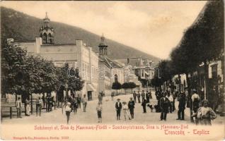 Trencsénteplic, Trencianske Teplice; Széchenyi út, Sina és Hammam fürdő. Stengel &amp; Co. 8523. / street view, spa, baths (EK)