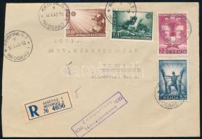 Szerbia 1942 Ajánlott cenzúrázott helyi levél / Mi 58-61 on local registered censored cover "BEOGRAD"