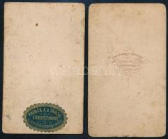 cca 1865 Női és családi portré, 2 db keményhátú fotó Pribék és Társa, Schmidt székesfehérvári műterm...