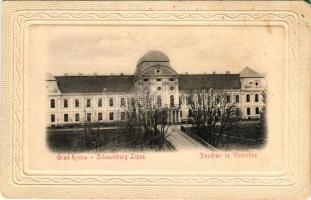 Verőce, Virovitica; Grad Kneza Schaumburg-Lipea / Schloss des Fürsten Schaumburg-Lippe / Herceg Schaumburg-Lippe kastélya, szecessziós dombornyomott keret / castle. Emb. frame (EB)