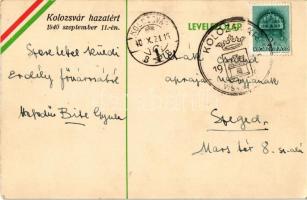 {ERDÉLY} 1940 Kolozsvár, Cluj; Mátyás király szobor. Hátoldalon Kolozsvár hazatért! 1940 szeptember ...