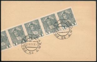 1916 Díjjegyes levelezőlap 9 db bélyeggel kiegészítve, Prága bélyegzéssel / PS-card with additional ...