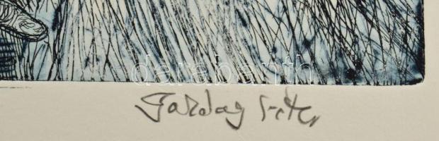 Olvashatatlan jelzéssel (Gazdag Péter?): Társaság. Rézkarc, papír. 30x59 cm