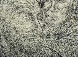 Olvashatatlan jelzéssel (Gazdag Péter?): Társaság. Rézkarc, papír. Lapszéli apró szakadásokkal. 30x5...