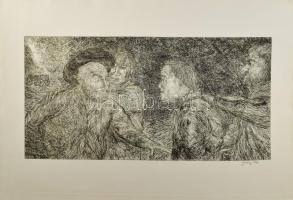 Olvashatatlan jelzéssel (Gazdag Péter?): Társaság. 30x59 cm