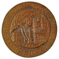 1977. "A debreceni református kollégium felújítása emlékére - Debrecen 1977 / Ha az Isten velünk- Kicsoda ellenünk?" kétoldalas, öntött bronz emlékérem (94mm) T:XF, patina