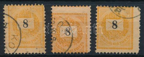 1888 3 x 8kr elfogazva (vegyes minőség) / shifted perforation (mixed quality)