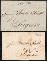 1845 2 db Portós levél Szegedre küldve az egyik / 2 unpaid cover to Szeged "RAAB" , "WIESELBURG" (Gudlin 180 p)