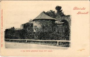 Lőcse, Levoca; A régi körfal gömbölyű tornya XIV. század. Patz Emil kiadása / city wall ruins from the 14th century, tower (EK)