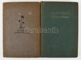2 db könyv: Martin Johnson: Afrika csodavilága. (Az ,,Elefántok" új kiadása.) Ford.: Ruzitska Mária. Bp., é.n., Singer és Wolfner, 276+(2) p.+ 32 t. Kiadói egészvászon-kötés, kissé foltos borítóval. + Artur Heye: Nyugat peremén. Ford.: Vass Péter. Ismeretlen világok. Bp., [1940], Athenaeum, 239+(1) p.+ 8 t. Kiadói egészvászon-kötés, kopottas, kissé foltos borítóval és gerinccel, tulajdonosi névbejegyzéssel.