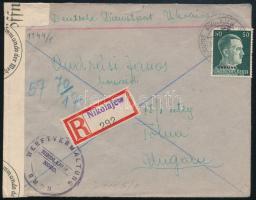 Ukrajna 1943 Ajánlott cenzúrázott levél Tolnára / Ukraine 1943 Registered censored cover to Hungary
