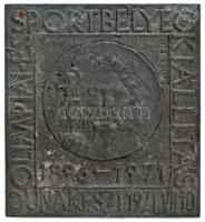 1971. "Olimpiai- és Sportbélyeg Kiállítás 1896-1971 - Dunakeszi 1971.VII.10." egyoldalas fehérfém emlékplakett. Szign.: "Szűcs E.B." (83x91mm) T:XF, patina/korrózió