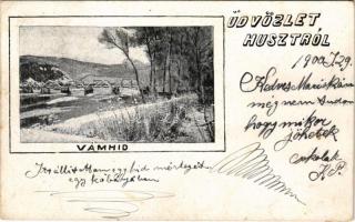 1900 Huszt, Chust, Khust; vámhíd a határnál / customs bridge on the border (EK)