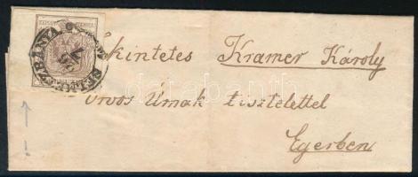 1850 6kr 7 mm-es nagy ívszéllel levélen / 6kr with 7 mm margin on cover "SELMETZBÁNYA" - Eger