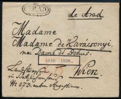 1826 Portós levél tartalommal / Unpaid cover to Wien with full content "ARAD"