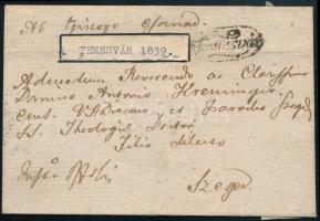 1839 Portós levél / Unpaid cover to Szeged "Temesvár" (Gudlin 150 p)