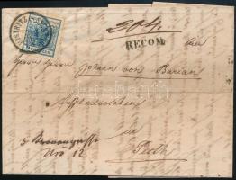 1853 9kr + 6kr ajánlott levélen / on registered cover "BISTRITZ in SIEBENB:" - Pesth
