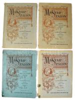1892-1893 Magyar Szalon képes havi folyóirat X. évfolyamának 4 db száma, szerk.: Fekete József, kiadja: Gróf Keglevich István. Szövegközti és egészoldalas, fekete-fehér és színes képekkel, hirdetésekkel. Kiadói papírkötés, változó állapotban, sérülésekkel.