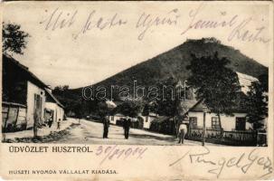1904 Huszt, Chust, Khust; vár, utca. Huszti Nyomdavállalat kiadása / castle, street view (fa)