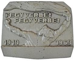 1959. "Fegyverbe! Fegyverbe! 1919-1969" egyoldalas fehérfém plakett, hátoldalán felfüggesztéshez fúrt lyukakkal (120x149mm) T:AU,XF