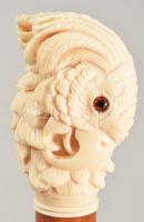 Sétapálca fej. Sólyom fej formájú, faragott elefántcsont, mahagóni. XIX. sz. kis sérüléssel 22 cm