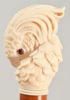 Sétapálca fej. Sólyom fej formájú, faragott elefántcsont, mahagóni. XIX. sz. kis sérüléssel 22 cm