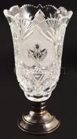 Ezüst (Ag) talpú kristály váza. Jelzett, mesterjegyes. 22 cm