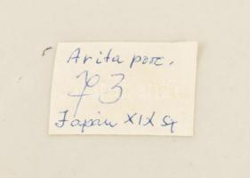 Japán Arita Imari porcelán tál. XIX sz. Kézzel festett, jelzett, kis lepattanással d: 31 cm