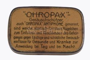 Ohropax fém dobozka, kopásnyomokkal, 3,5×6×1,5 cm