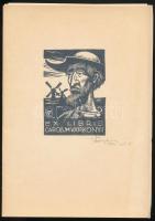 Várkonyi Károly (1910-2001): 5 db ex libris és kisgrafika, közte egy erotikus, 1967-70. Fametszet, papír, mindegyik jelzett, borítón belsején Várkonyi Károly autográf ajánlásával 1970-ből. 9x5 és 14x8 cm közötti méretekben.