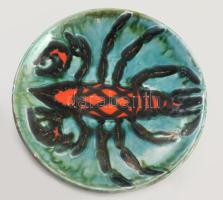 Bártfay Judit: Rákos tál. Színes mázakkal festett kerámia, jelzett, hibátlan , d: 22 cm