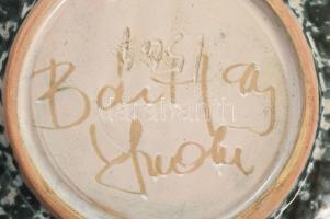 Bártfay Judit: Rákos tál. Színes mázakkal festett kerámia, jelzett, hibátlan , d: 22 cm