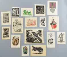 Klf. magyar és külföldi alkotók (Nagy László, Diskay Lenke, Perei Zoltán stb.): 16 db ex libris és kisgrafika (közte "Első ember a holdon"). Klf. technikák, papír, részben jelzett, klf. méretekben.