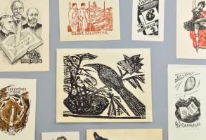 Klf. magyar és külföldi alkotók (Nagy László, Diskay Lenke, Perei Zoltán stb.): 16 db ex libris és k...