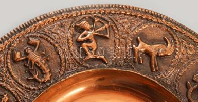 Horoszkópos réz falitál, jelzés nélkül, d: 19 cm