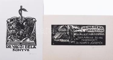 Sterbenz Károly (1901-1993), 2 db kisgrafika: Dr. Váczi Béla könyve és Hajna Réka leányunk megérkezett. Fametszet, papír, mindkettő jelzett, klf. méretekben.