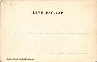 Esztergom, a vártemplom és a prímási palota a dunai oldalról, hajóállomás. Kardos Dezső kiadása (EK)