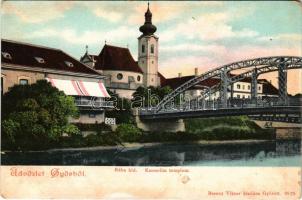 Győr, Rába híd, karmelita templom. Berecz Viktor kiadása (EB)