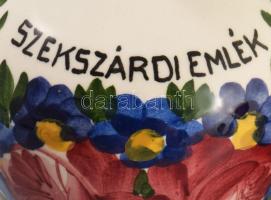 Városlődi kerámia "Szekszárdi emlék" feliratú mázas kerámia mini korsó és edény jelzett, d...