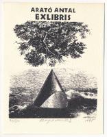 Hegedűs 2 László (1950-): Ex libris Arató Antal, 1995. Szitanyomat, papír, jelzett, számozott (40/50). Hátoldalán a művész bélyegzésével. 11x9 cm