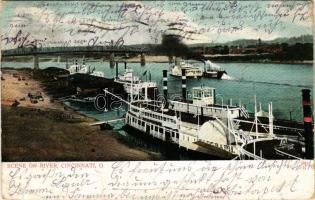 1906 Cincinnati (Ohio), scene on river, steamships. A.C. Bosselman &amp; Co. (tear)