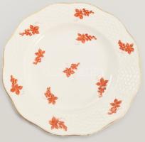 3 db Herendi süteményes tányér. Kézzel festett, jelzett, egyiken hajszálrepedéssel d: 19 cm